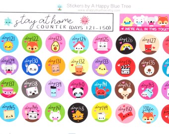 Stay at Home (Days 121-150) or (606-635) Counter Tracker Stickers Erin Condren Life Planner ECLP Mambi Kawaii Cute Personal Shelter Place