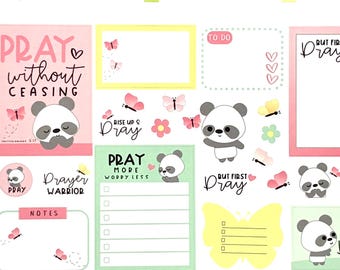 Fröhliches Beten ohne Unterlass – Verschiedene Varianten – Niedliche Kawaii-Planeraufkleber – Erin Condren Mambi Personal ECLP Mini-Kit – Vertikaler Panda-Schmetterling