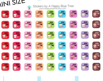 MINI Happy Boba Tea Time Square Reminder Tracker Cute Kawaii Planner Stickers Erin Condren Life Midori Mambi Bubble Date Work Friends