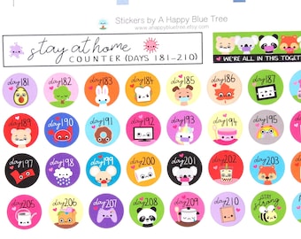 Stay at Home (Days 181-210) Counter Tracker Stickers Erin Condren Life Planner ECLP Mambi Kawaii Cute Personal Shelter Place Self Quarantine