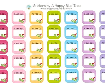 Fröhliche Gehaltsabrechnungs-Sticker | Quadratische Gehaltsabrechnungs-Tracker & Erinnerungen | Kawaii-Planer-Sticker | Erin Condren, A5, Personal | Budget Geld