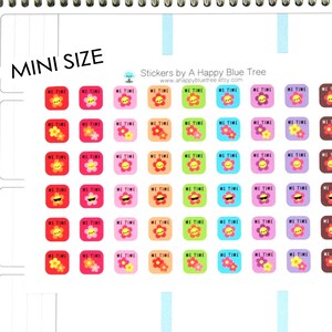 May include: A sheet of colorful stickers with a flower design and the text "Me Time". The stickers are arranged in a grid pattern and are perfect for adding a touch of whimsy to planners, journals, and other paper goods.