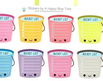 Happy Bucket List Full Box Stickers Erin Condren Life Planner Vertical 1.9" inch Mambi Kawaii Cute Funny ECLP Checklist Vacation To Do
