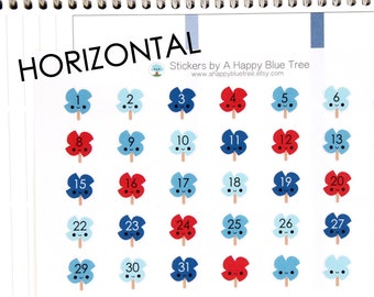 Happy Patriotic Pinwheels Date Covers for HORIZONTAL Erin Condren Life Planner ECLP Kawaii Cute Funny Personal Mambi July May Red White Blue