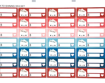 Happy Bill Due (Sea to Shining Sea Colors) herinnering label schattig kawaii verticaal erin Condren planner stickers persoonlijk schattig budget geld
