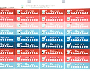 Happy Hydrate-label (kleuren van zee tot glanzende zee) Dagelijkse stickers Trackerherinnering Erin Condren Life Planner Mambi Kawaii schattige waterbekers