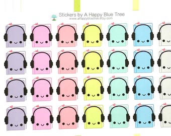 Happy Listen Audio Book Write-in Tracker Reminder Stickers Erin Condren Life Planner Mambi  Personal Kawaii Cute Funny Read Podcast Music