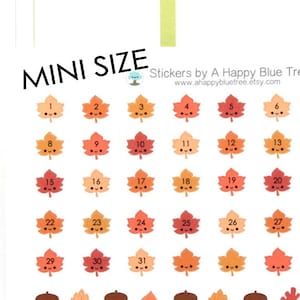 Tiny Happy Leaf Fall Monthly Date Dots Covers Erin Condren Life Planner ECLP A5 Personal Planner Kawaii Cute Funny Autumn Weekly Leaves Mini