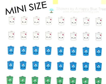 MINI Happy Trash Recycle Green Waste  Bins Cans Reminder Kawaii Stickers Erin Condren planner Midori Personal Kikkik Funny Cute
