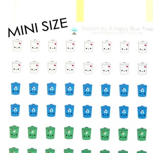 MINI Happy Trash Recycle Green Waste Bins Cans Reminder Kawaii Stickers Erin Condren planner Midori Personal Kikkik Funny Cute image 1