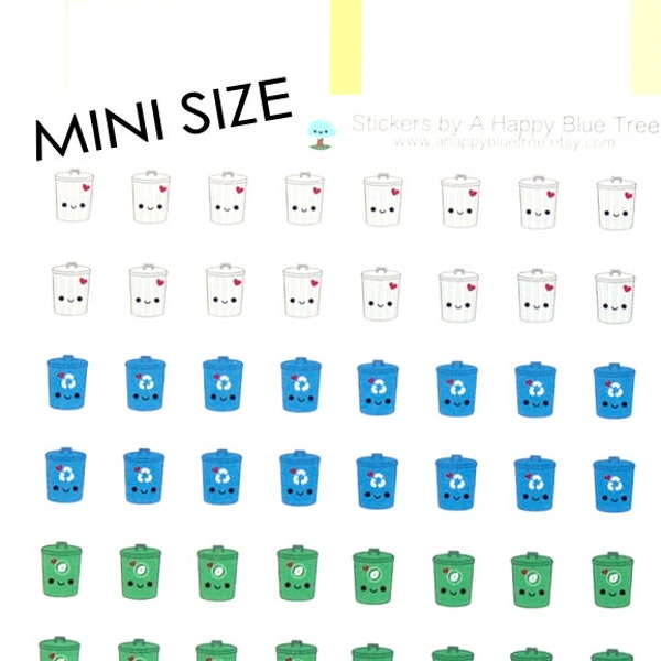 MINI Happy Trash Recycle Green Waste  Bins Cans Reminder Kawaii Stickers Erin Condren planner Midori Personal Kikkik Funny Cute