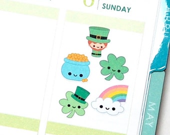 Happy St Patrick's Day Stickers Erin Condren Life Planner ECLP Mambi Personal A5 Plum Kawaii Cute Funny Lucky March Leprechaun