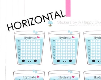 Happy Water Glass Weekly Hydrate Tracker Full Box Reminder Erin Condren Life Planner HORIZONTAL ECLP Kawaii Cute Funny Drink