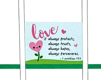 1 Corinthians 13:7 Happy Bible Verse Half Box Reminder Cute Kawaii Planner Stickers Scripture Love Always Protects Trusts Hopes Perseveres