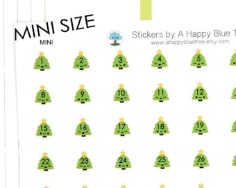 Tiny Happy Christmas Tree Monthly Date Dots Covers Stickers Erin Condren Life Planner ECLP A5 A6 Personal Mini Kawaii Cute Funny December