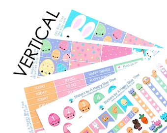 Happy Easter Sticker Set VERTICAL Erin Condren Life Planner ECLP Mambi Kawaii Cute Funny Weekly Kit Spring March April Eggs Bunny Rabbit