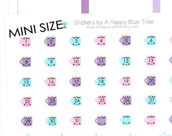 Tiny Happy Hot Chocolate Monthly Date Dots Covers Erin Condren Life Planner ECLP A5 Personal Planner Kawaii Cute Funny Winter January Mini