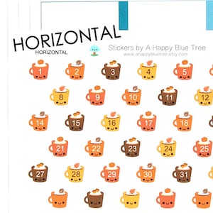 Happy Fall Pumpkin Spice Latte Date Dots Covers HORIZONTAL Erin Condren Life Planner ECLP Mambi Kawaii Cute Funny Autumn Countdown Coffee