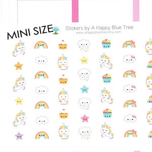 Happy MINI Unicorn Rainbow Themed Stickers Erin Condren Life Planner ECLP Mambi Personal A5 Plum Kikkik Kawaii Cute Funny Clouds Donut