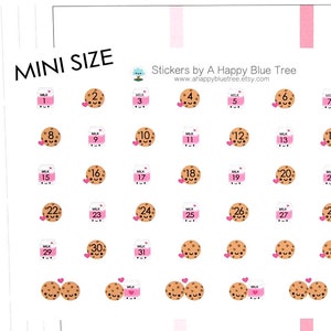 May include: A sheet of 31 mini stickers featuring a milk carton and a cookie with pink hearts. The stickers are numbered 1 through 31.