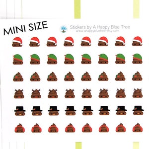 MINI Happy Christmas Poo Themed Stickers Erin Condren Life Planner ECLP Mambi Personal A5 Plum Kikkik Kawaii Cute Winter Reindeer Santa Poop