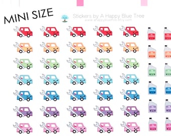 May include: A sheet of colorful car and oil can stickers in a mini size. The stickers are arranged in a grid pattern and feature a variety of colors, including red, orange, yellow, green, blue, purple, and pink.