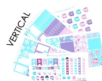 Happy Snowman Winter Sticker Set Vertical Erin Condren Life Planner ECLP Mambi Kawaii Cute Funny Weekly Kit Hot Chocolate Snowman January