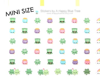 Tiny Happy St. Patrick&#39;s Day Monthly Date Dots Covers Erin Condren Life Planner ECLP A5 Personal Kawaii Cute Clover March Lucky Mini Gold