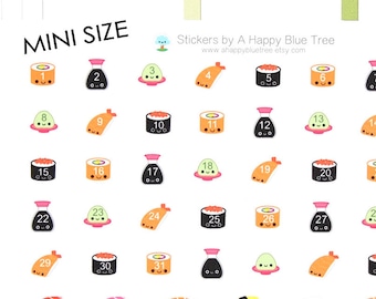 Tiny Happy Sushi Monthly Date Dots Covers Erin Condren Life Planner ECLP A5 A6 Personal Mambi Kawaii Cute Japanese Foodie Roll Mini