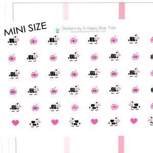Tiny Happy Cow and Milk Monthly Date Dots Covers Erin Condren Life Planner ECLP A5 A6 Personal Kawaii Cute Dairy Carton Strawberry Moo
