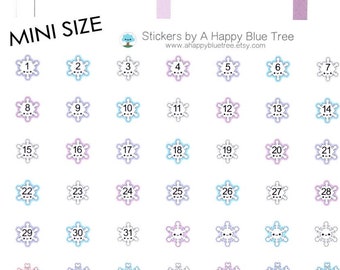 MINI Happy Snowflake Monthly Date Dots Covers Erin Condren Life Planner ECLP A5 B6 A6 Personal Planner Kawaii Cute Funny Winter January Tiny