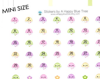 MINI Happy Umbrella Monthly Date Dots Covers Erin Condren Life Planner ECLP A5 B6 A6 Personal Planner Kawaii Cute Funny Rainy Spring Tiny