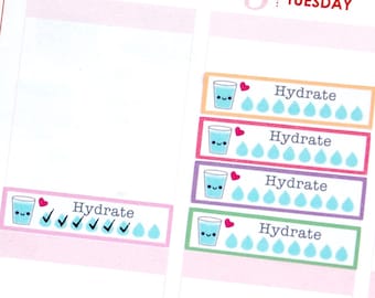 Happy water Cup label Daily hydraat stickers tracker herinnering erin Condren Life planner Filofax midori kawaii cute funny drink