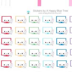 Stickers de TV y Televisión, Pegatinas Kawaii para Planner, Recordatorio y Tracker de Programas, DVR, Control Remoto y Cable