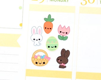 Happy Easter Spring Stickers Erin Condren Life Planner ECLP Mambi Personal A5 Plum Kawaii Cute Funny Chocolate Eggs Basket Bunny