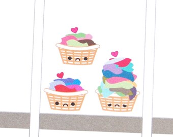 Sad or Happy Laundry Basket Reminder Kawaii Stickers Erin Condren planner, Midori Traveler Calendar Kikkik Kawaii Funny Cute Iron