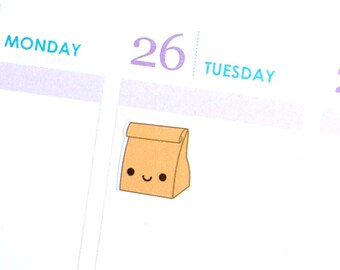 Happy Brown Bag Lunch Tracker/Reminder Kawaii Stickers Erin Condren planner Midori Traveler's Notebook Calendar Scrapbook Journal Funny Cute