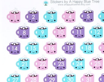 Happy Hot Chocolate Date Dots Covers Vertical or Horizontal Erin Condren Life Planner ECLP Kawaii Cute Funny Mambi Monthly Winter January