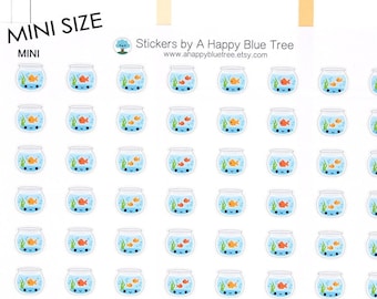 MINI Happy Fish Bowl Recordatorio Kawaii Pegatinas para Erin Condren planificador ECLP Personal Mambi ECLP Midori Plum Divertido Alimento Limpio Lavado Limpio