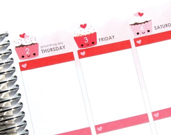 Happy Cupcake Date Dots Covers Vertical or Horizontal Erin Condren Life Planner ECLP Kawaii Cute Funny Mambi Monthly Valentines Day February