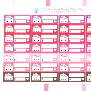 Happy or Sad Bill Due (VALENTINE Colors) Reminder Label Cute Kawaii Vertical Erin Condren Planner Stickers Mambi Personal Funny Cute Budget