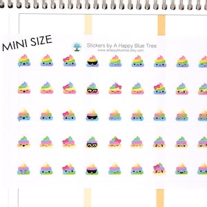 MINI gelukkig Unicorn Poo emoties thema stickers voor erin Condren Life planner ECLP Mambi Personal Plum Kikkik kawaii schattige kleine regenboog kak