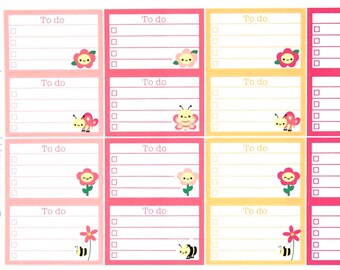 Peut inclure: Une feuille de 16 autocollants de liste de choses à faire colorés avec des motifs floraux et d'abeilles. Chaque autocollant a un espace vide pour écrire et une case à cocher. Les autocollants sont parfaits pour organiser les tâches et ajouter une touche de fantaisie à votre agenda.