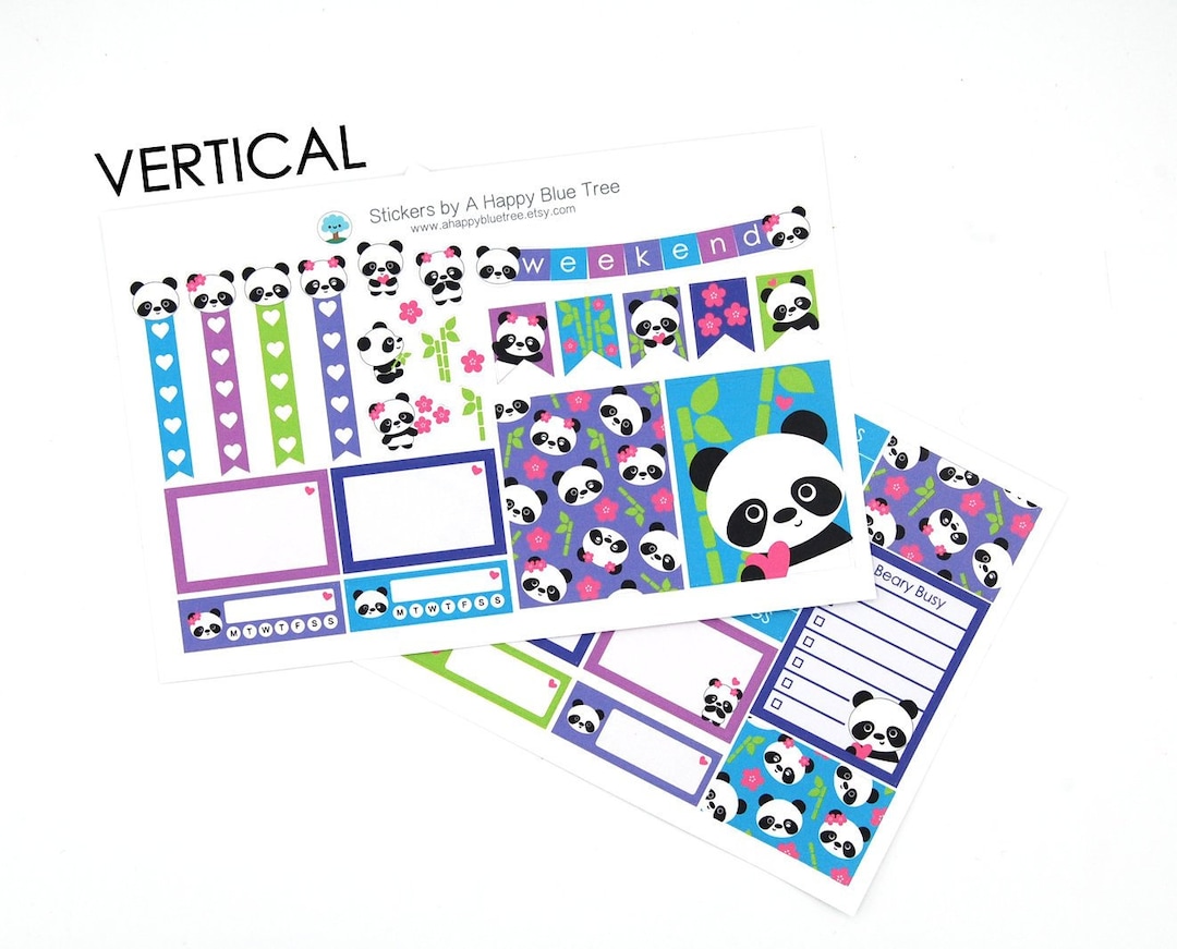 Happy Panda Bear Sticker Set of 2 VERTICAL Erin Condren Life Planner ...