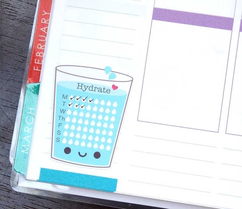 Happy Water Glass Weekly Hydrate Tracker Reminder Stickers image 1