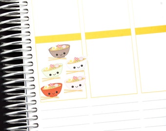 Happy Ramen Bowl Tracker Reminder Kawaii Stickers Erin Condren planner Kikkik Midori Funny Foodie Instant Japanese Noodles Pho