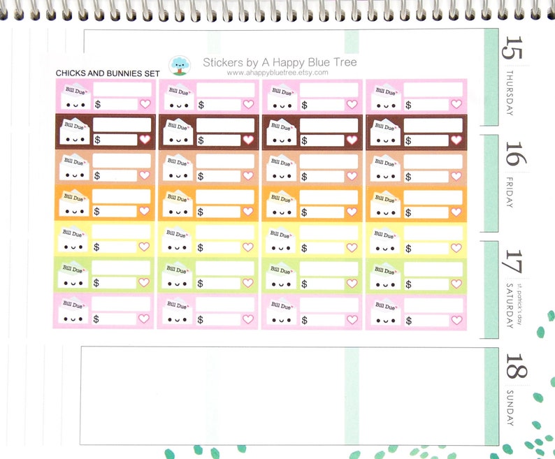 Happy Bill Due (chicks Bunnies Colors) Reminder Label Cute Kawaii ...