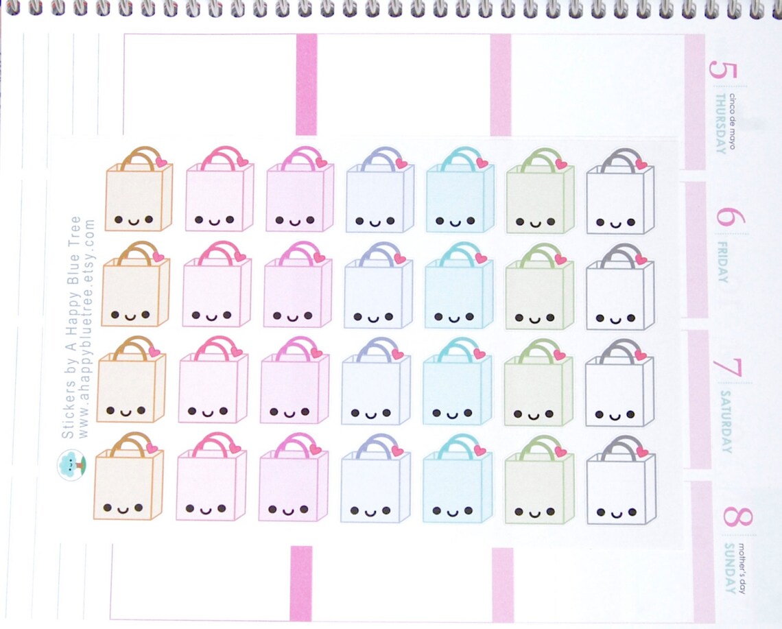 Happy Shopping Bag Write in Tracker Reminder Cute Kawaii Planner ...