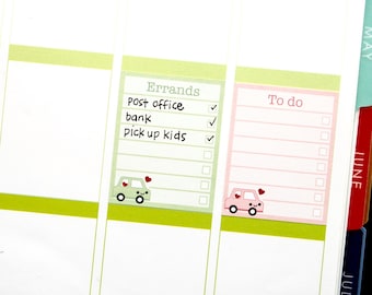 Happy Errands Car List Full Box Stickers for Erin Condren Life Planner Vertical 1.9" inch Kawaii Cute Funny To Do Checklist Pick Up Drop Off