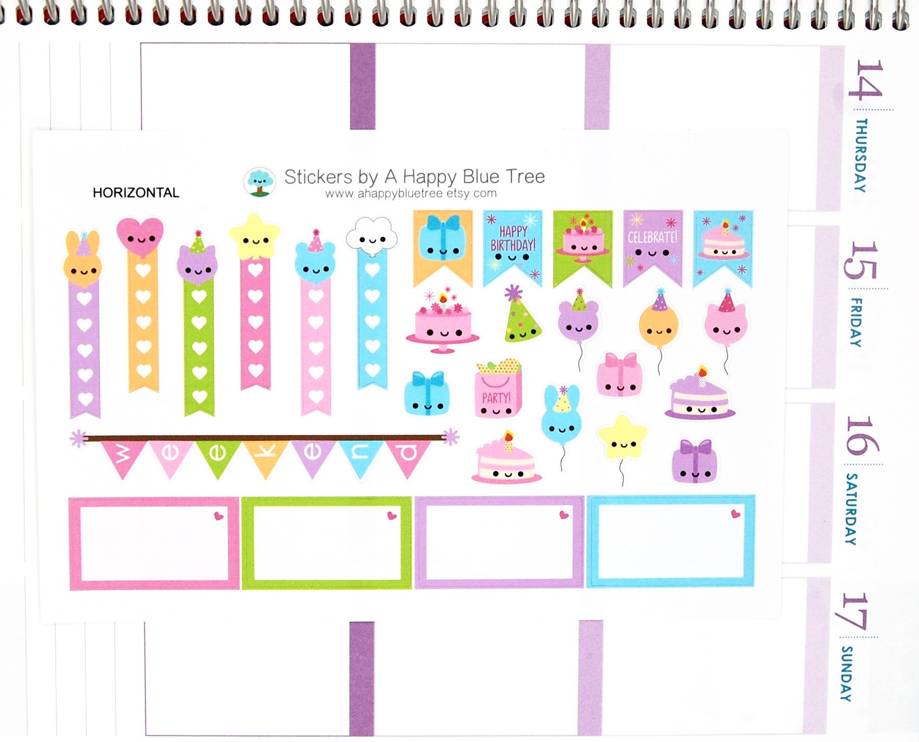 Happy Birthday Sticker Set HORIZONTAL Erin Condren Life Planner ECLP ...